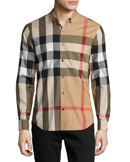 burberry brit woven check sport shirt tan|Check Cotton Shirt in Navy .